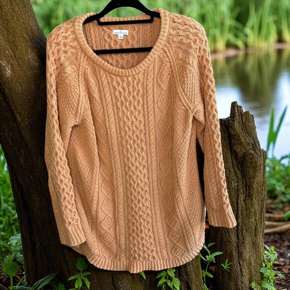 L.L. Bean Signature Apricot Fisherman Tunic Sweater Size Large - Picture 1 of 10